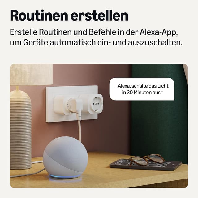 Detalle 2 de Amazon Basics Smart WLAN-Steckdose für EU, nur kompatibel mit Alexa (Wi‑Fi, Weiß) – 1 Stück