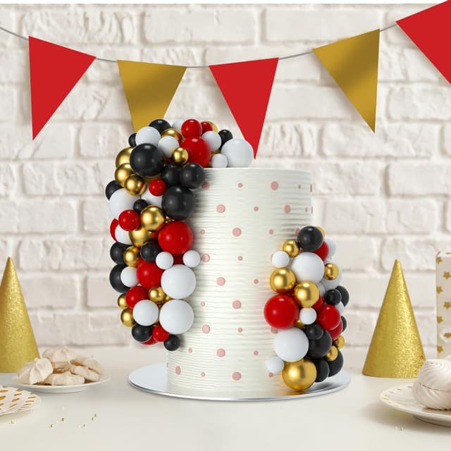 Detalle 2 de NACHLYNN 80 Tortendeko-Kugeln (Schwarz, Rot, Weiß, Gold) – Mini-Ballon-/Cake-Balls für Kuchen & Desserts
