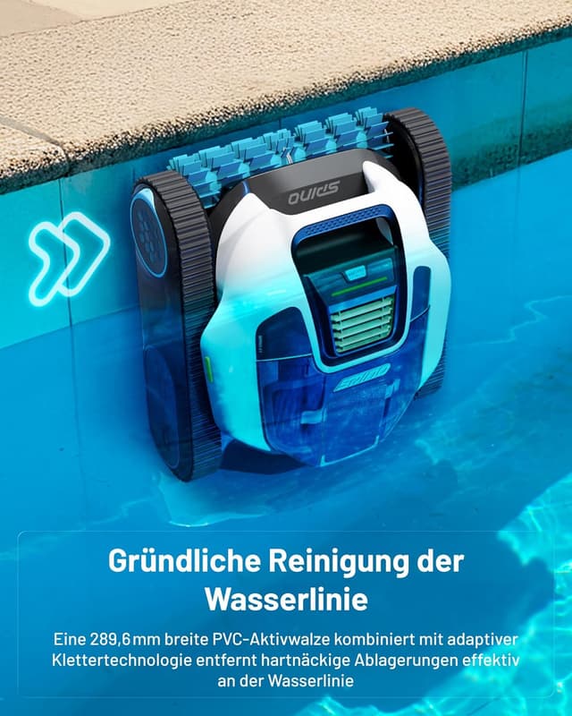 Detalle de (2026 Neues) Spino E1 Poolroboter für Wand & Boden – kabelloser Poolsauger mit App-Steuerung und SmartArc Navigation