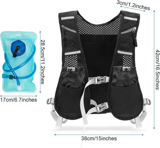 Detalle de Running Vest with Water Bladder for Women/Men – Breathable Hydration Backpack with Reflective Strips