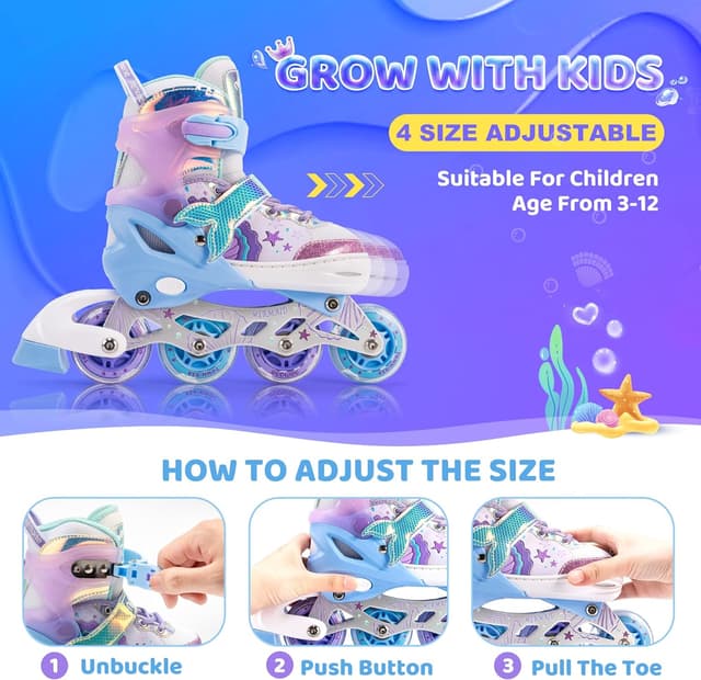 Thumbnail 1 de NEMONE Mermaid Inline Skates Adjustable, Size 4