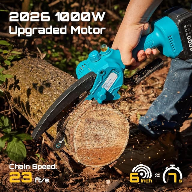 Detalle 2 de SEESII Mini Chainsaw 6-inch, 2×4000mAh batteries ⛏