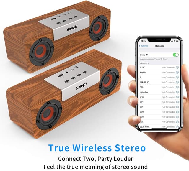 Detalle de Smalody Bluetooth Speakers (Retro Wooden Portable Speaker) with 10W sound, USB, TF card slot & AUX