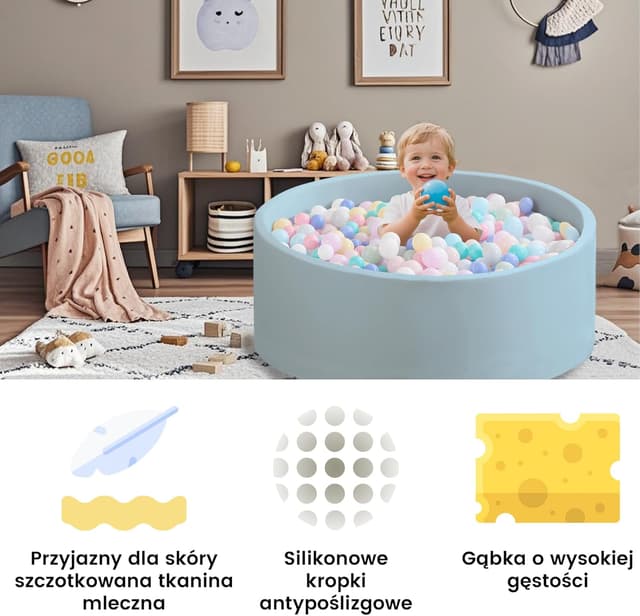 Detalle 2 de Zedachica Bällebad für Babys aus Schaumstoff (90 x 30 cm), hellblau – für drinnen & draußen, ohne Bälle