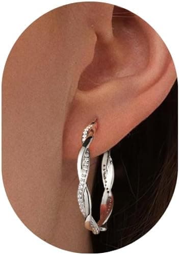 Detalle de Ohrringe Silber 925 Creolen Damen Gedrehte Zirkonia Creolen