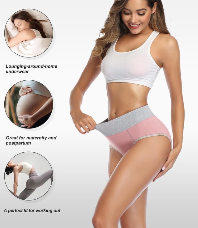 Detalle de wirarpa Damen Taillenslip aus Baumwolle (5er-Pack) – hoher Bund, bequemer Tragekomfort