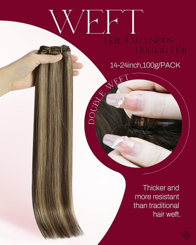 Detalle de Moresoo Sew-In Human Hair Remy Straight Weft Extensions (Dark Brown + Caramel Blonde) 100g, 18Inch