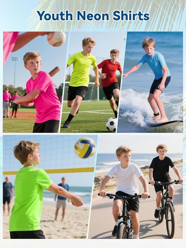 Detalle de WVQ Neon UPF 50+ Dry-Fit Swim Rash Guard Shirts for Kids (Boys & Girls)