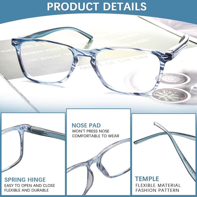 Detalle de ZONLON 4 Pack Ladies Reading Glasses Blue Light Blocking with Spring Hinges