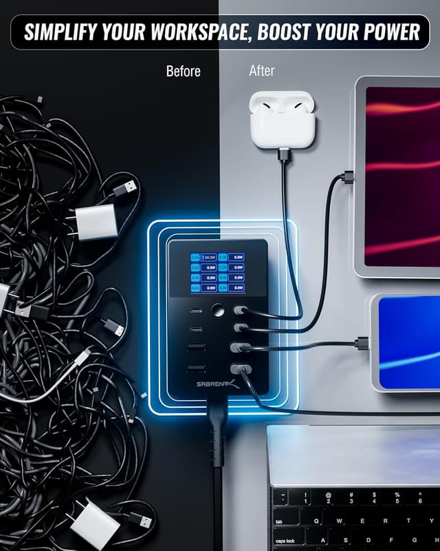 Detalle 2 de SABRENT AX-8PTC station de charge rapide 252 W à 8 ports avec écran LCD