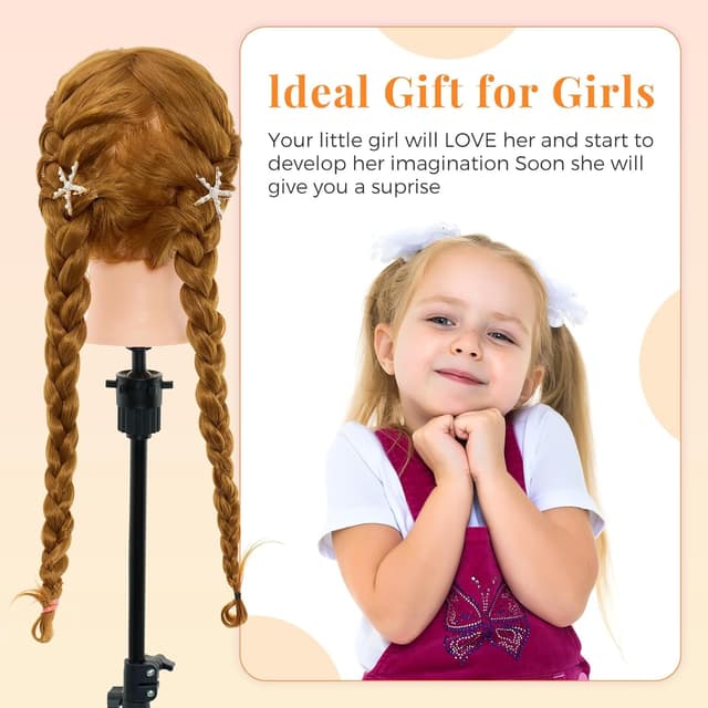 Detalle de Neverland Beauty 30" Übungskopf (Frisierkopf) mit Halter – 100% Kunstfaserhaar, Trainings- & DIY-Styling-Set