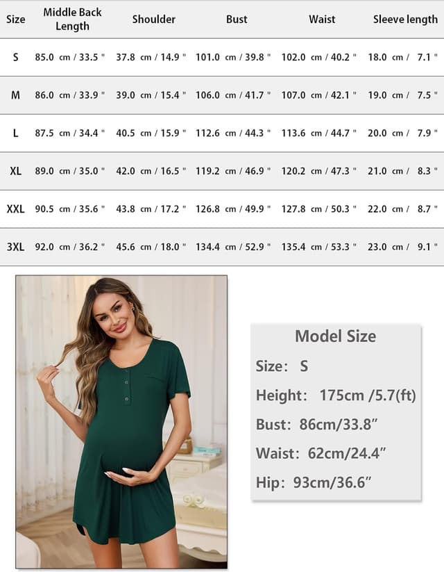 Thumbnail 5 de Uniexcosm Stillnachthemd Damen Stillnachthemd Baumwolle 3/4-Arm Mutterschaft 📥