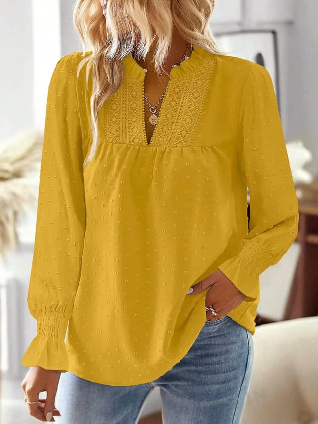 Detalle 2 de TUUHAW Langarmshirt Damen V-Ausschnitt