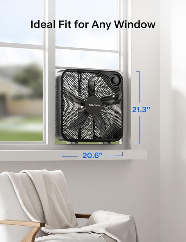 Detalle 2 de PELONIS 20 Inch Box Fan (3 Speeds) — Lightweight Floor/Window/Table Fan with 2295 CFM Air Throw