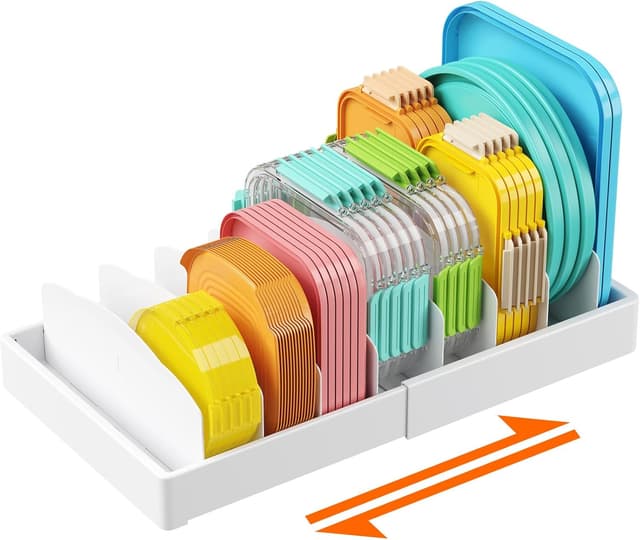 Detalle de Lifewit Deckelhalter erweiterbar 25–44 cm – Deckel-Organizer mit 8 verstellbaren Trennwänden, weiß