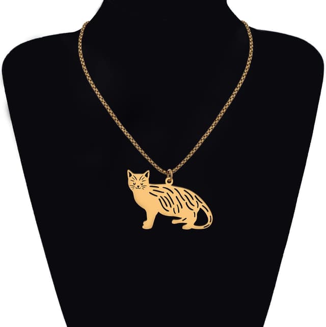 Detalle 2 de BAMAY Edelstahl-Katzenhalskette mit Kätzchen-Anhänger – Modeschmuck für Damen & Mädchen