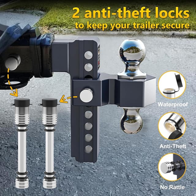 Thumbnail 6 de Vullteeon Adjustable Trailer Hitch Drop Hitch for 2.5-Inch Receiver (8-Inch Aluminum, Dual-Ball, 18,500 LB)