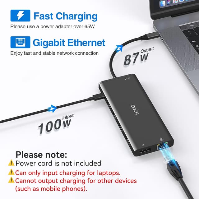 Detalle de Dell/HP USB-C Docking Station 14-in-1 for Dual/Triple Triple Display (2x HDMI 4K + DP) with 100W PD, Ethernet, USB, SD/Micro SD