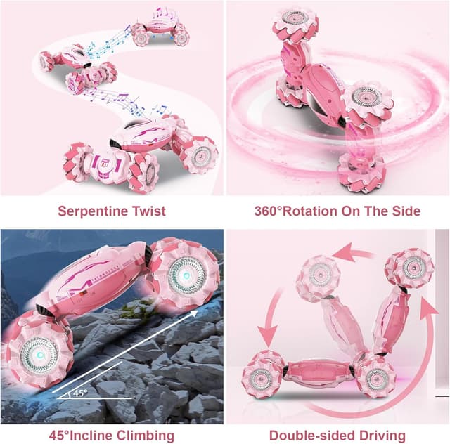 Detalle de Fosgoit Pink 4WD Gesture Sensing RC Stunt Car (2.4GHz) for Girls 6–12