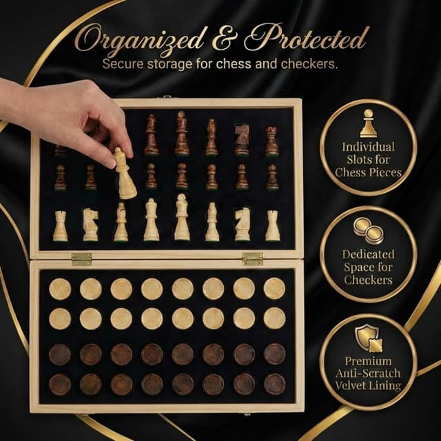 Detalle de Wooden Magnetic Chess Set 15” 🎲