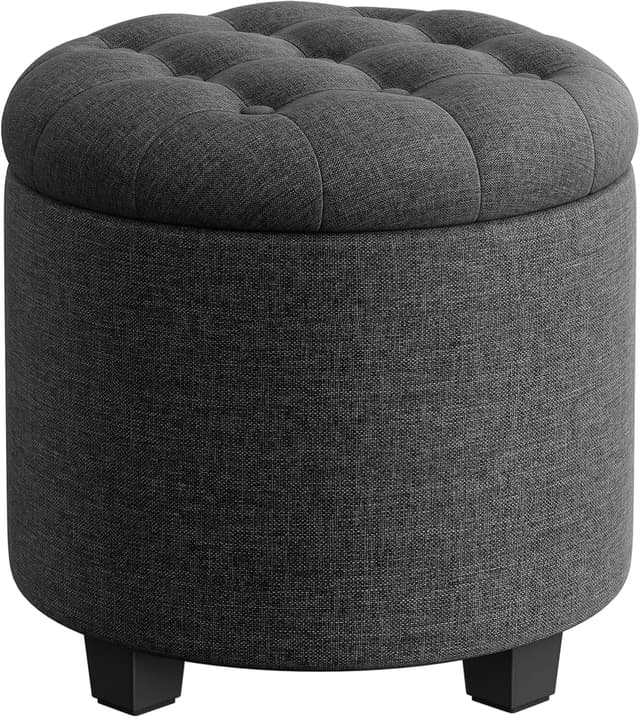 Detalle de SONGMICS LOM011G01V1 pouf contenitore rotondo grigio scuro 45 x 45 x 44,5 cm