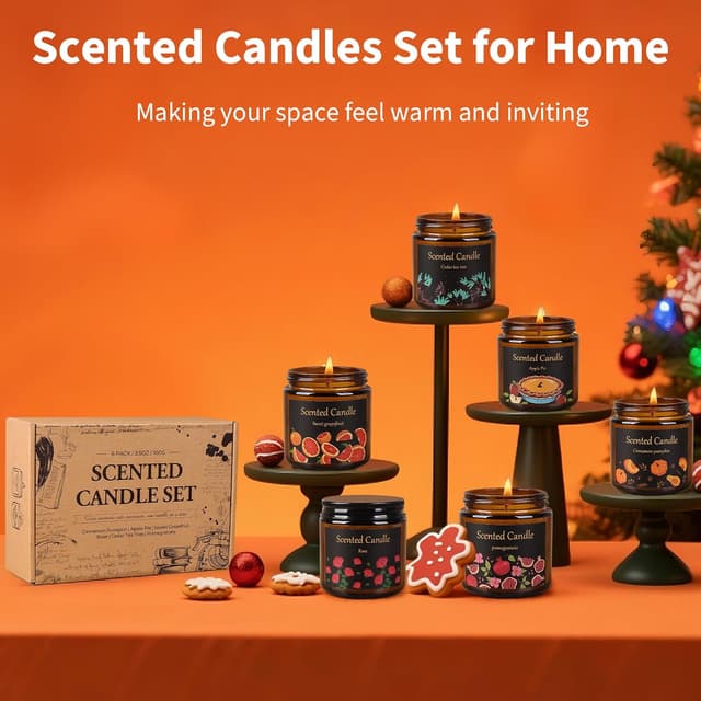 Detalle de Aeraroma Scented Candles Gift Set for Women (6 Pack) – Natural Soy Wax Aromatherapy Candles in Amber Jars, 3.5oz