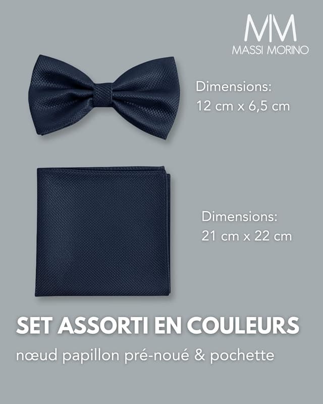 Detalle de Massi Morino nœud papillon homme avec pochette assortie et boucle réglable, set pour mariage
