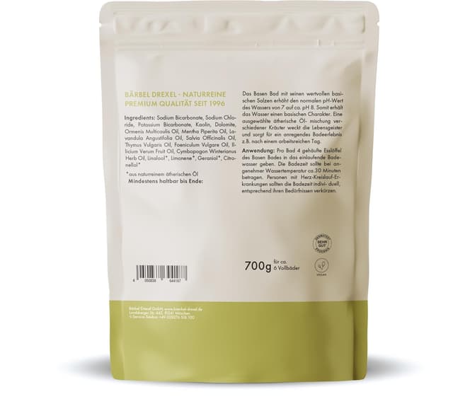 Detalle 2 de BÄRBEL DREXEL Basen Bad basisches Badesalz zur Entsäuerung (pH 8, 700 g) für Vollbad, Fußbad & basische Wickel