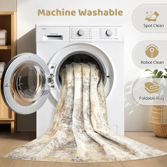 Thumbnail 1 de 8x10 Washable Grey Gold Area Rug