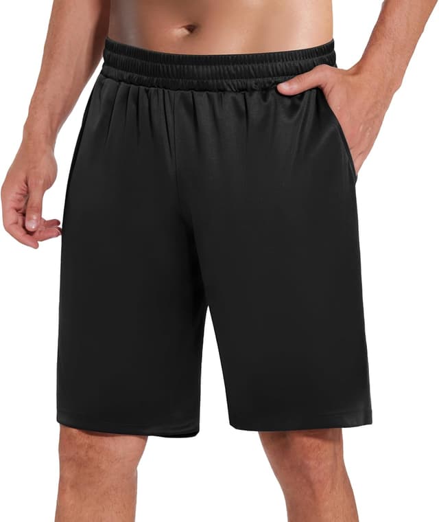 Detalle de HIPOWER men’s lightweight gym shorts with pockets – breathable quick-dry running shorts (black)