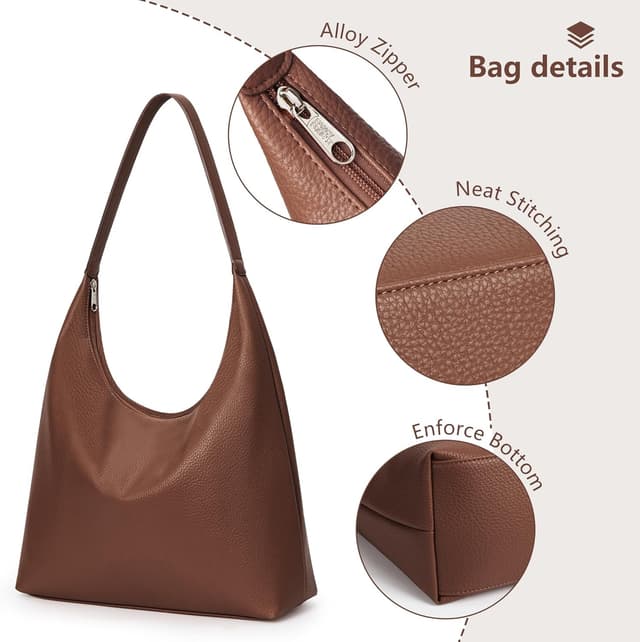Detalle de KALIDI vintage vegan leather tote bag for women – large zipped hobo work & travel shoulder bag