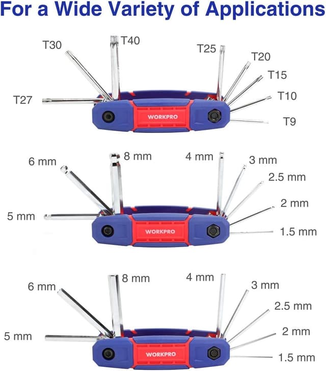 Detalle 2 de WORKPRO set di chiavi esagonali 24 pezzi (metriche e Torx, Cr-V) per bici e piccoli lavori in casa