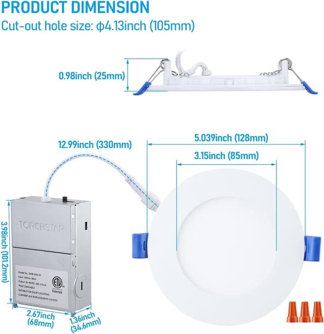 Detalle 2 de TORCHSTAR Basic Series 12-Pack 4-Inch Ultra-Thin LED Recessed Lights (5CCT, CRI90, J-Box)