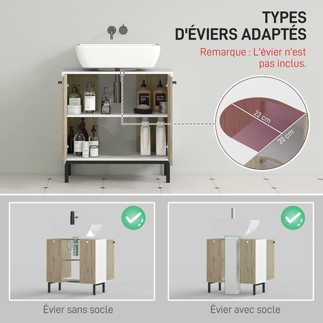 Thumbnail 3 de kleankin meuble sous lavabo 60x30x60 cm blanc bois