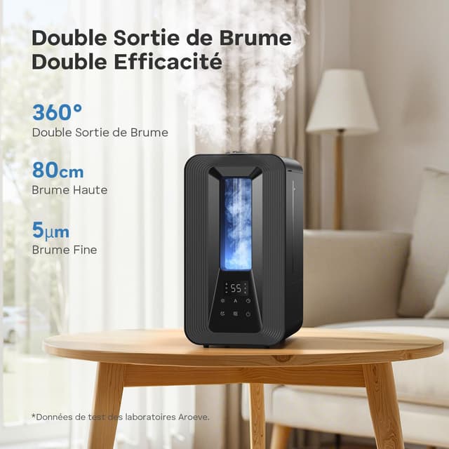 Detalle 2 de AROEV E Humidificateur d’air chambre Top-Fill 5L ultrasonique à brume froide, hygrost at intelligent et diffusion d’arômes