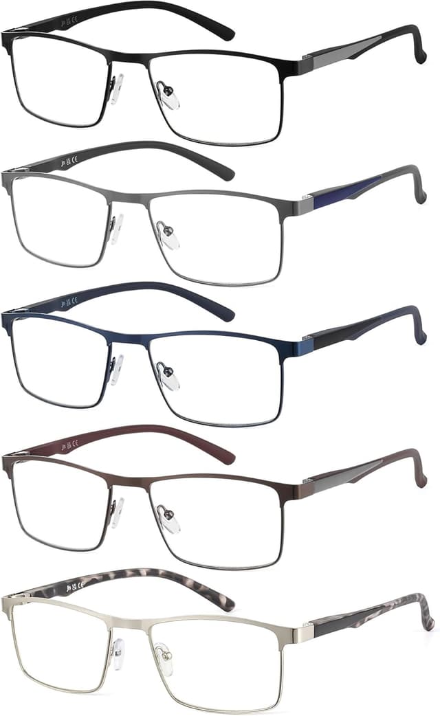 Imagen de JM 5 Pack Rectangular Reading Glasses, Spring Hinge 👓 en OfertitasTOP