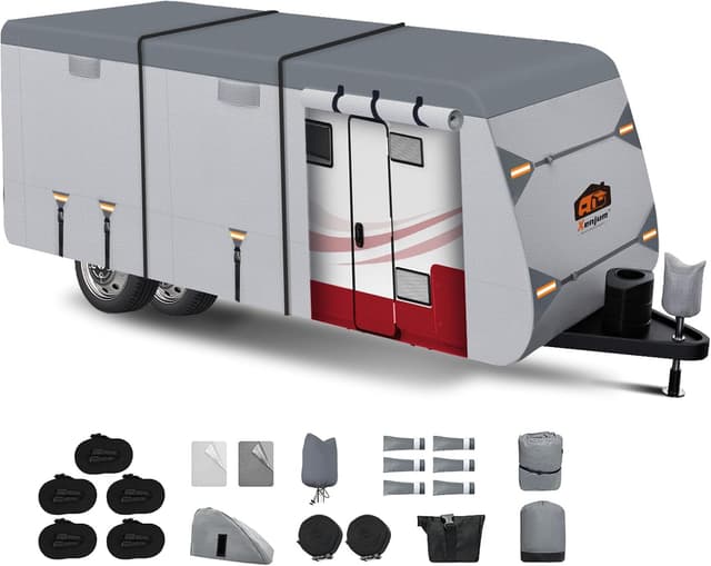 Detalle de Xenjum 7-Layer RV Cover for 33–35 ft Travel Trailers (Weatherproof, UV Resistant) + Gutter & Jack Covers