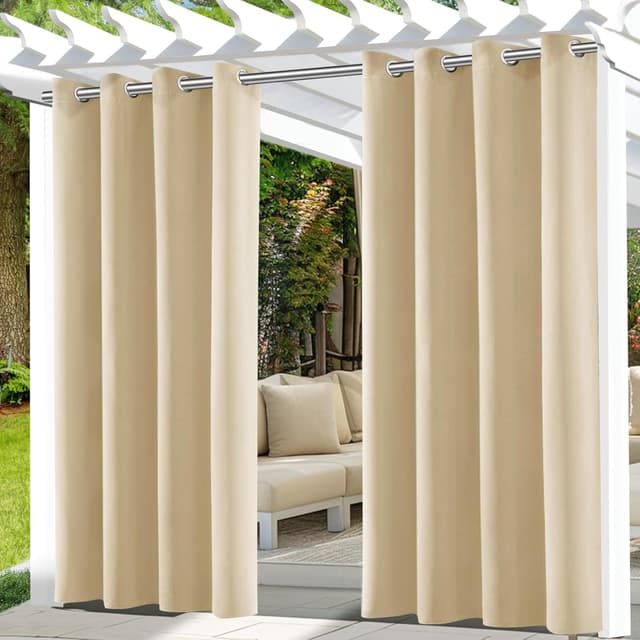 Detalle de Rideaux d’extérieur UFYTT imperméables (lot de 2) 132x215 cm beige, à œillets