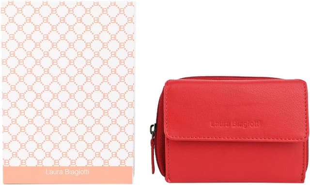 Detalle de Portefeuille femme Laura Biagiotti en cuir véritable, intérieur multicolore et porte-monnaie zippé