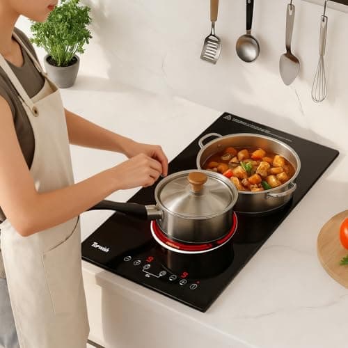 Thumbnail 8 de Topwish placa vitrocerámica 2 fuegos encastrable de 30 cm (3000 W) con control táctil, temporizador y seguridad