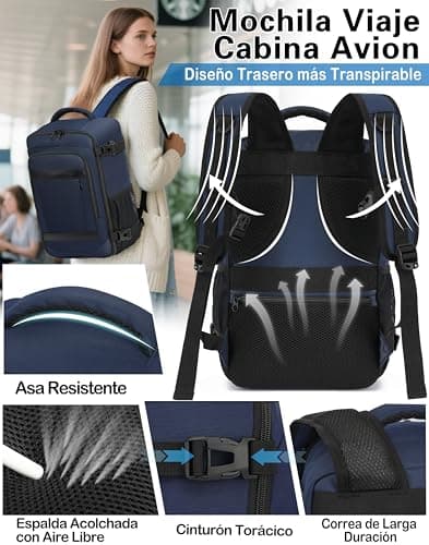 Detalle de KLOSTAIN Mochila de cabina para avión 45x36x20 cm (30 L) con compartimento para portátil de 14
