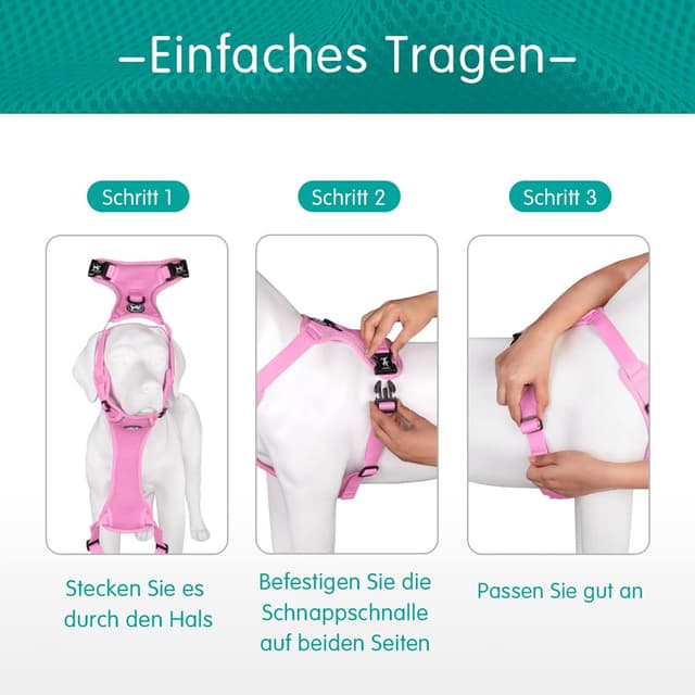 Detalle 2 de PoyPet reflektierendes, weiches atmungsaktives Hundegeschirr aus Mesh (doppelt gepolsterte Weste) – Hell-Pink, kleine Größe