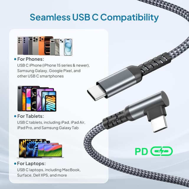 Thumbnail 6 de Elebase 90-Grad Ladekabel für iPhone 17 Pro – 2 m USB-C PD Schnellladekabel mit USB-Adapter