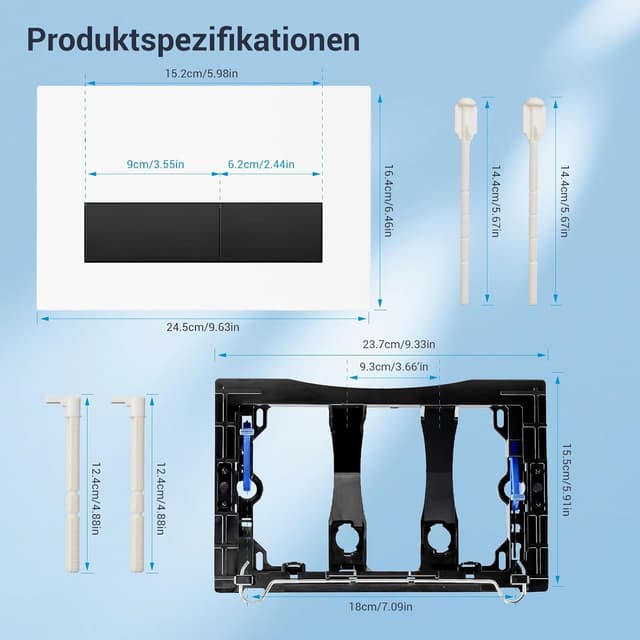 Detalle de Mendorio WC Drückerplatte kompatibel mit Geberit Sigma / UP300 & UP320 (Doppelspülung, Matt Weiß & Matt Schwarz Knopf)