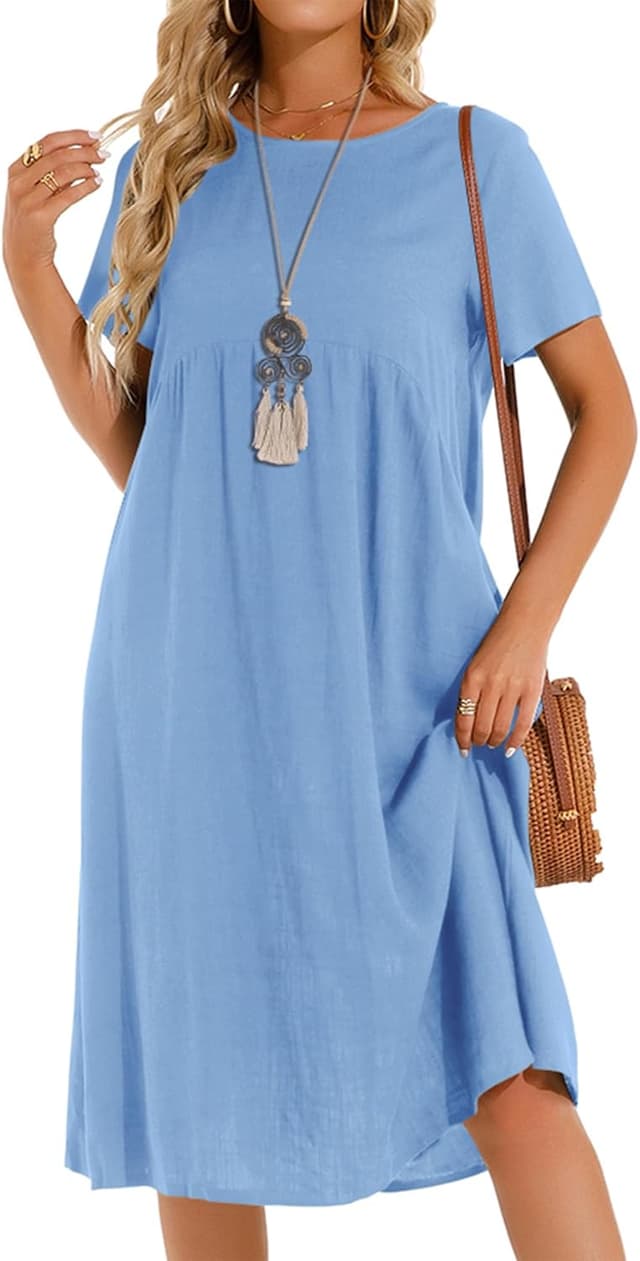 Detalle 2 de Tincini Sommerkleid Damen Leinen-Mix mit V-Ausschnitt und A-Linie (Midikleid, Kurzarm)