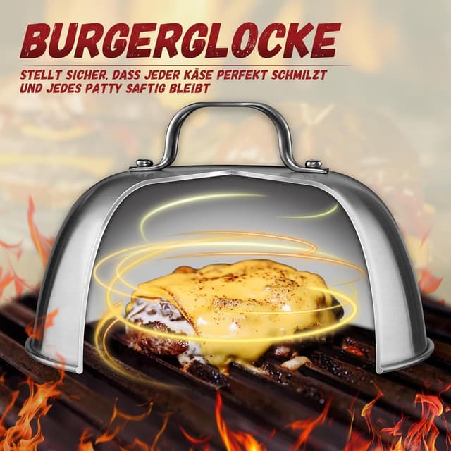 Detalle de univinlions Set Smash Burger in acciaio inox: pressa, campana e spatole per griglia