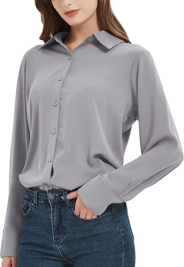 Detalle de SPRING SEAON Damen Button-Down Langarm-Bluse aus Chiffon