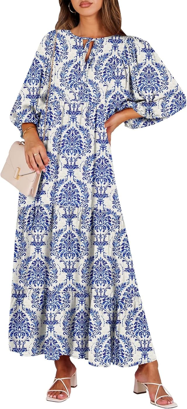 Detalle de ANRABESS 2026 Boho Maxi Dress V‑Neck Floral