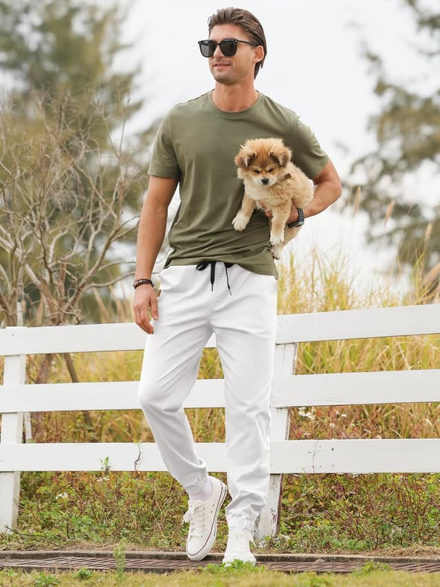 Detalle de PLEPAN Mens Casual Cargo Joggers — Cotton Drawstring Chino Pants