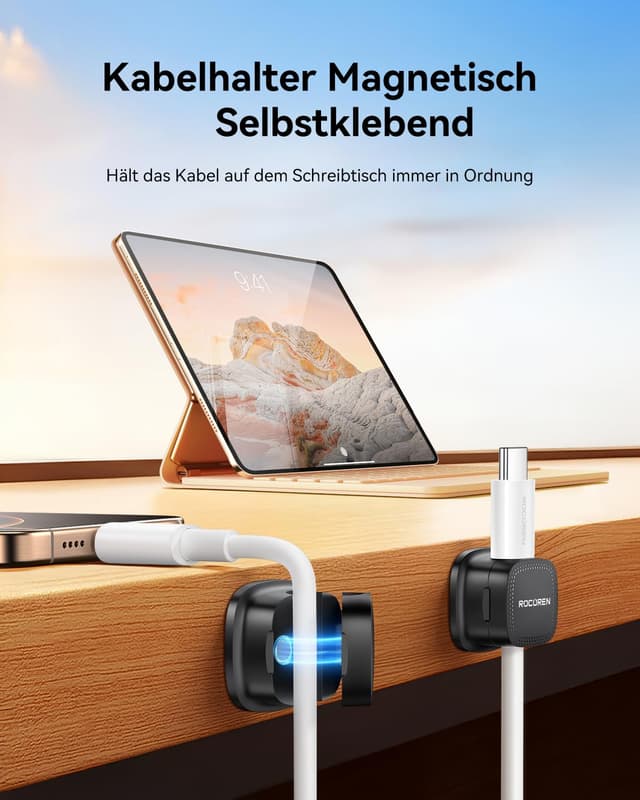 Detalle de Rocoren selbstklebende Kabelhalter mit Magnet – Kabelclips-Organizer (12 Stück) für Schreibtisch & Büro